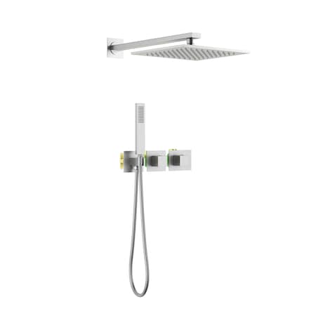 Kibi Cube 2 Function Thermostatic Shower System With Rough In Valve - Brushed Nickel KSF414BN
